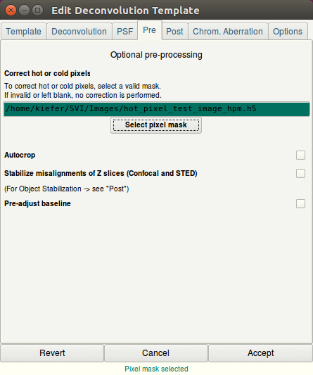 Providing a mask for batched pixel correction in a deconvolution template.